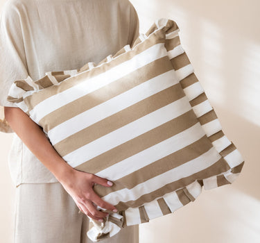 Cushion Bella Ruffle Striped Brown - Things I Like Things I Love