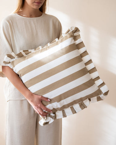 Cushion Bella Ruffle Striped Brown - Things I Like Things I Love