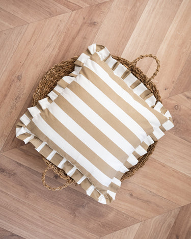 Cushion Bella Ruffle Striped Brown - Things I Like Things I Love