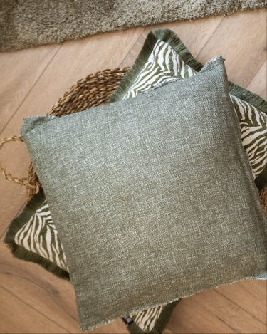 Cushion Frayed Linen Moss Green - Things I Like Things I Love