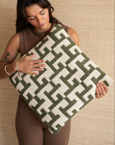Cushion Geometric Weave Green - Things I Like Things I Love