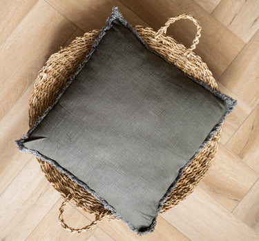 Cushion Isa Fringe Dark Green Linen - Things I Like Things I Love