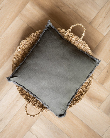 Cushion Isa Fringe Dark Green Linen - Things I Like Things I Love