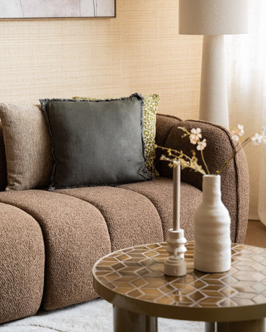 Cushion Isa Fringe Dark Green Linen - Things I Like Things I Love