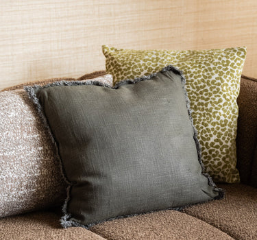 Cushion Isa Fringe Dark Green Linen - Things I Like Things I Love