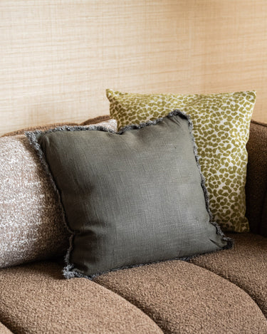 Cushion Isa Fringe Dark Green Linen - Things I Like Things I Love
