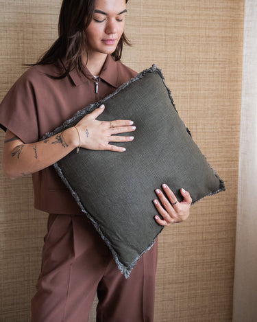 Cushion Isa Fringe Dark Green - Things I Like Things I Love