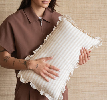 Cushion Ruffle Stripe Beige - Things I Like Things I Love