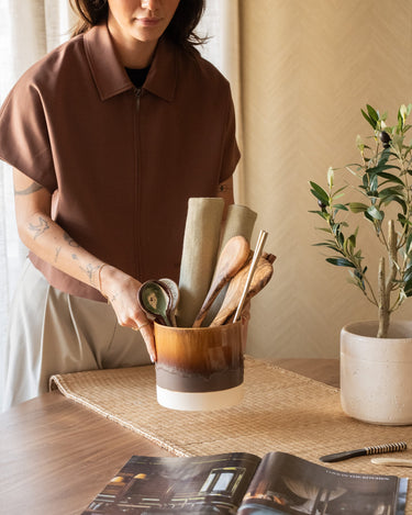 Cutlery Jar Sienna Drip Brown - Things I Like Things I Love