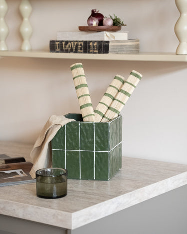 Cutlery Jar Tiles Moss Green - Things I Like Things I Love