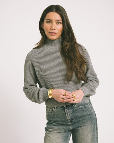 Dara High Neck Knit Medium Grey Melange - Things I Like Things I Love