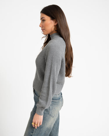Dara High Neck Knit Medium Grey Melange - Things I Like Things I Love
