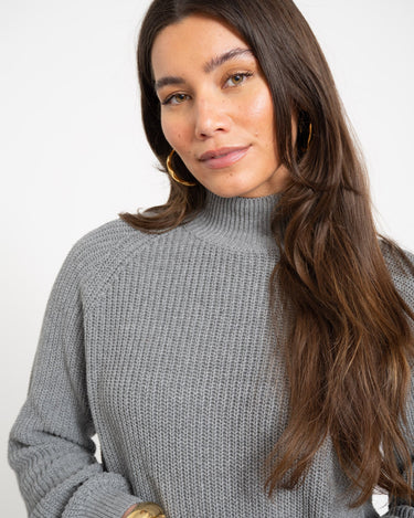 Dara High Neck Knit Medium Grey Melange - Things I Like Things I Love