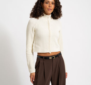Dara Zip Knit Cardigan Eggnog - Things I Like Things I Love