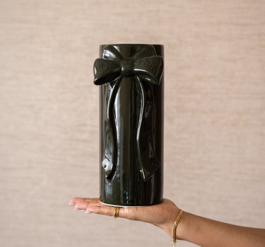 Deco Vase Bow Moss Green Medium - Things I Like Things I Love