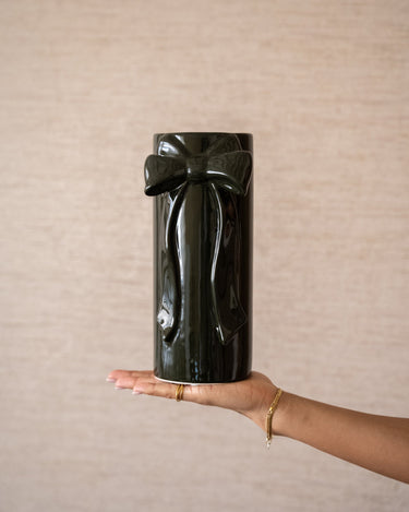 Deco Vase Bow Moss Green Medium - Things I Like Things I Love