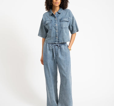 Enza Reg Crop Shirt Medium Blue Denim - Things I Like Things I Love