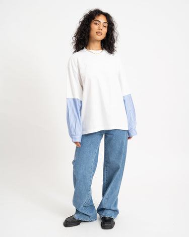 Freja Belle Mix Shirt Bright White Blauw - Things I Like Things I Love