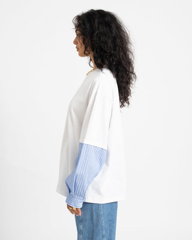 Freja Belle Mix Shirt Bright White Blauw - Things I Like Things I Love