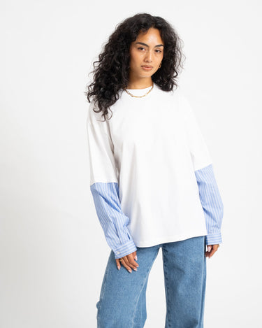 Freja Belle Mix Shirt Bright White Blauw - Things I Like Things I Love