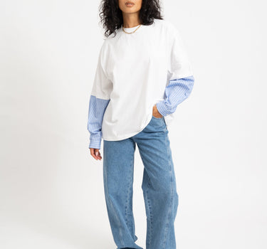 Freja Belle Mix Shirt Bright White Blauw - Things I Like Things I Love
