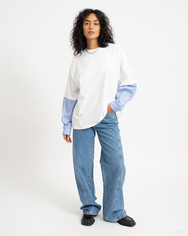 Freja Belle Mix Shirt Bright White Blauw - Things I Like Things I Love