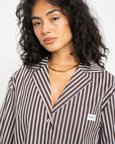 Frida Stripe Button Shirt Chocolate Brown - Things I Like Things I Love