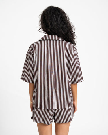 Frida Stripe Button Shirt Chocolate Brown - Things I Like Things I Love
