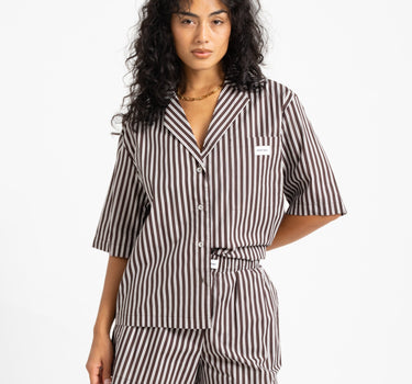 Frida Stripe Button Shirt Chocolate Brown - Things I Like Things I Love