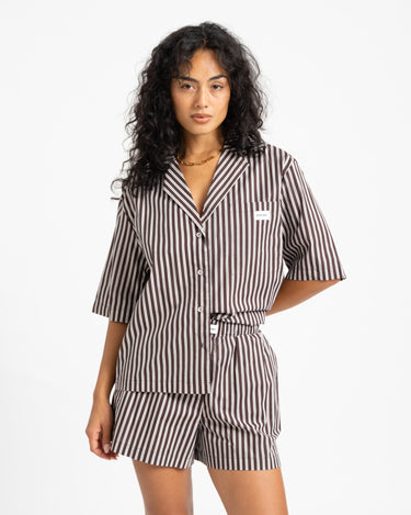 Frida Stripe Button Shirt Chocolate Brown - Things I Like Things I Love