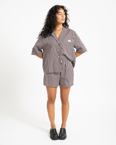 Frida Stripe Button Shirt Chocolate Brown - Things I Like Things I Love