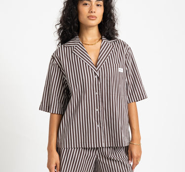 Frida Stripe Button Shirt Chocolate Brown - Things I Like Things I Love
