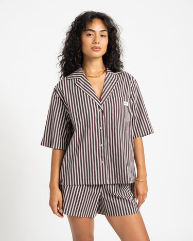 Frida Stripe Button Shirt Chocolate Brown - Things I Like Things I Love