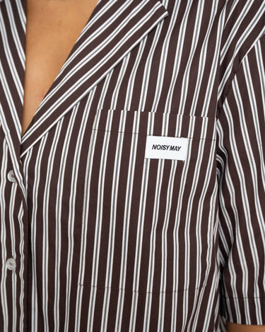 Frida Stripe Button Shirt Chocolate Brown - Things I Like Things I Love