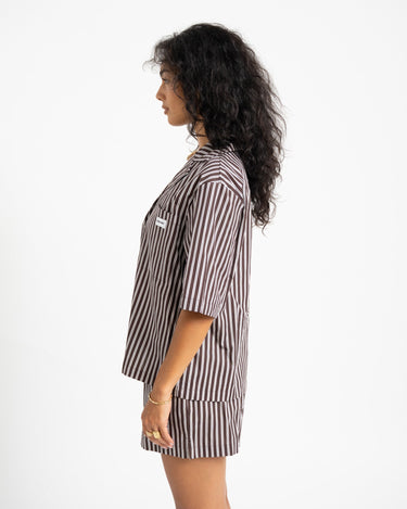 Frida Stripe Button Shirt Chocolate Brown - Things I Like Things I Love