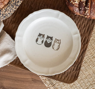 Handmade Japanese Small Plate Three Cats Neko - Things I Like Things I Love