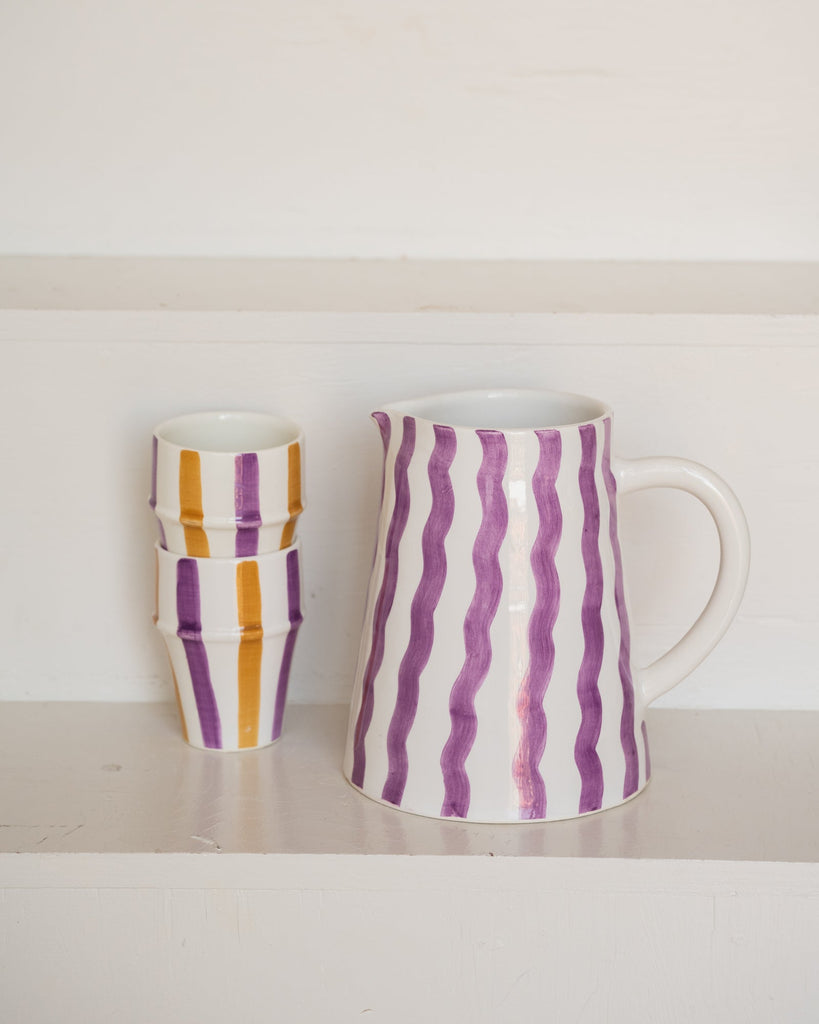 Handmade Jug Lila Stripe Ceramic - Things I Like Things I Love