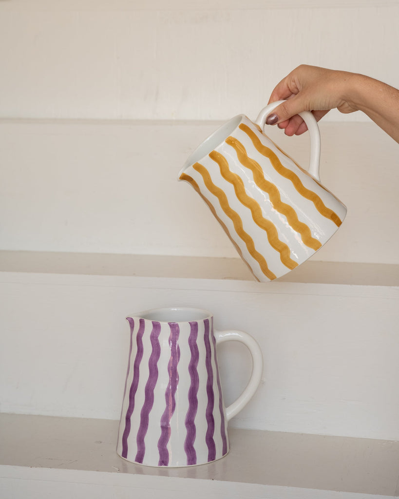 Handmade Jug Yellow Stripe Ceramic - Things I Like Things I Love