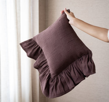 HKLIVING Kussen Ruffel Bruin - Things I Like Things I Love