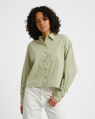 Jamie Poplin String Shirt Fern/White - Things I Like Things I Love
