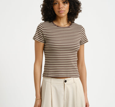 Judy Striped Baby Tee Brown/Yellow - Things I Like Things I Love