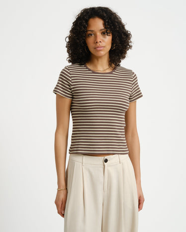 Judy Striped Baby Tee Brown/Yellow - Things I Like Things I Love