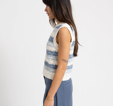 Laika O - Neck Knit Top Stripe White Blue - Things I Like Things I Love