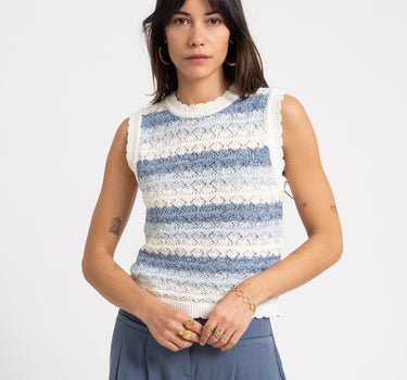 Laika O - Neck Knit Top Stripe White Blue - Things I Like Things I Love