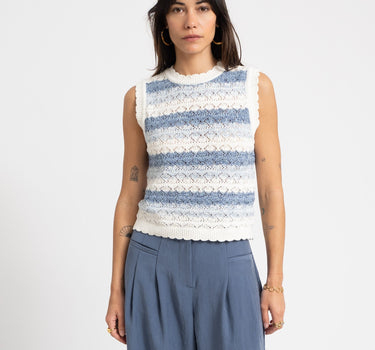 Laika O - Neck Knit Top Stripe White Blue - Things I Like Things I Love