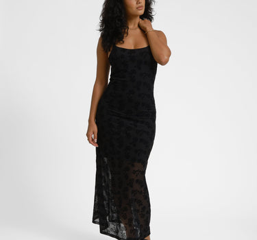Louise Mesh Flock Long Dress Black/Morel - Things I Like Things I Love