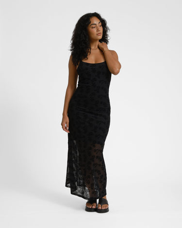 Louise Mesh Flock Long Dress Black/Morel - Things I Like Things I Love