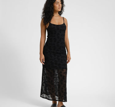 Louise Mesh Flock Long Dress Black/Morel - Things I Like Things I Love