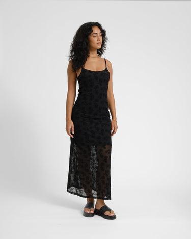Louise Mesh Flock Long Dress Black/Morel - Things I Like Things I Love