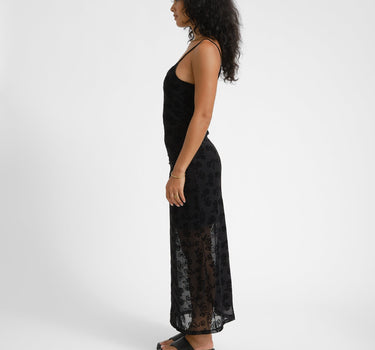 Louise Mesh Flock Long Dress Black/Morel - Things I Like Things I Love
